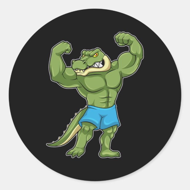 Sticker Rond Crocodile comme Bodybuilder extrême (Devant)