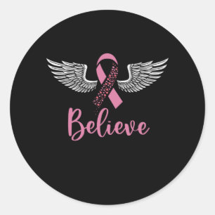 Sticker Rond Croire le cancer du sein soutien Ribbon rose cadea