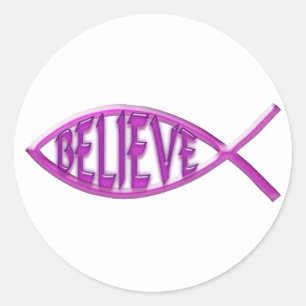 Sticker Rond Croire le poisson - rose