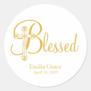 Sticker Rond croiser CHRISTENING ou BAPTISME favoriser l'OR éti