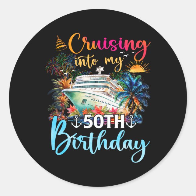 Sticker Rond Croisière dans mon 50e anniversaire croisière en f (Devant)