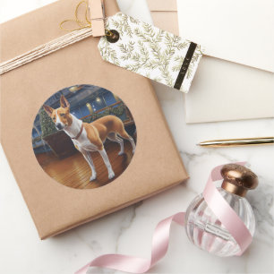 Sticker Rond Croisière de Noël de Basenji : Délice de vacances 