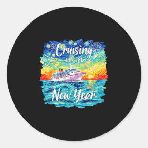 Sticker Rond Croisière pour le Nouvel An 2026 Fête de Vacances 