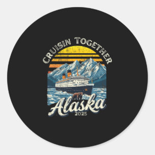 Sticker Rond Croisière Rétro Ensemble Alaska 2025 Ami Famille