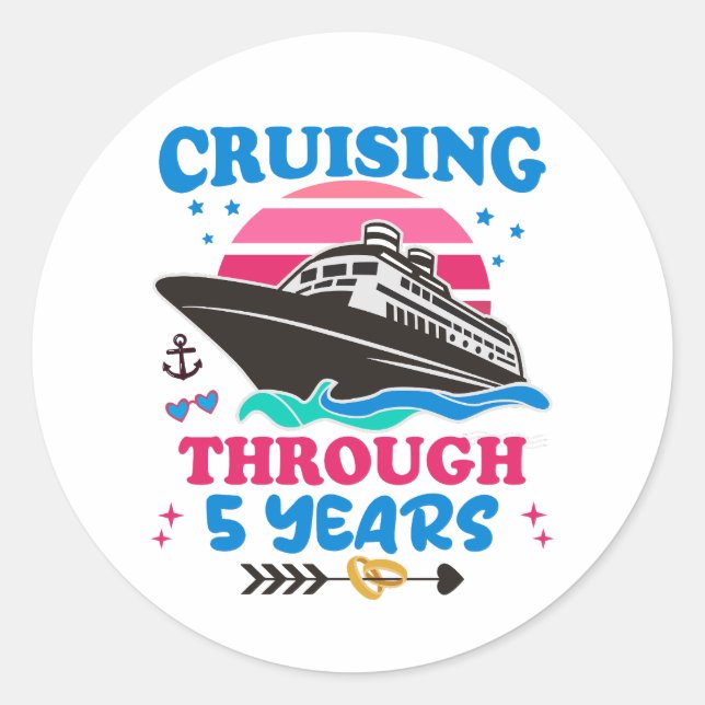Sticker Rond Croisière Sur 5 Ans Mariage (Devant)