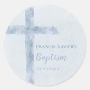 Sticker Rond croix bleu aquarelle Baptême