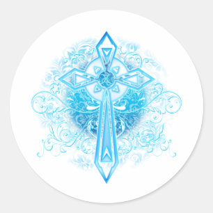 Sticker Rond Croix bleue