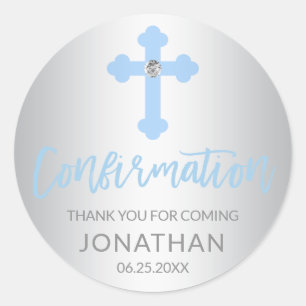 Sticker Rond Croix Bleue Argent CONFIRMATION Merci garçon