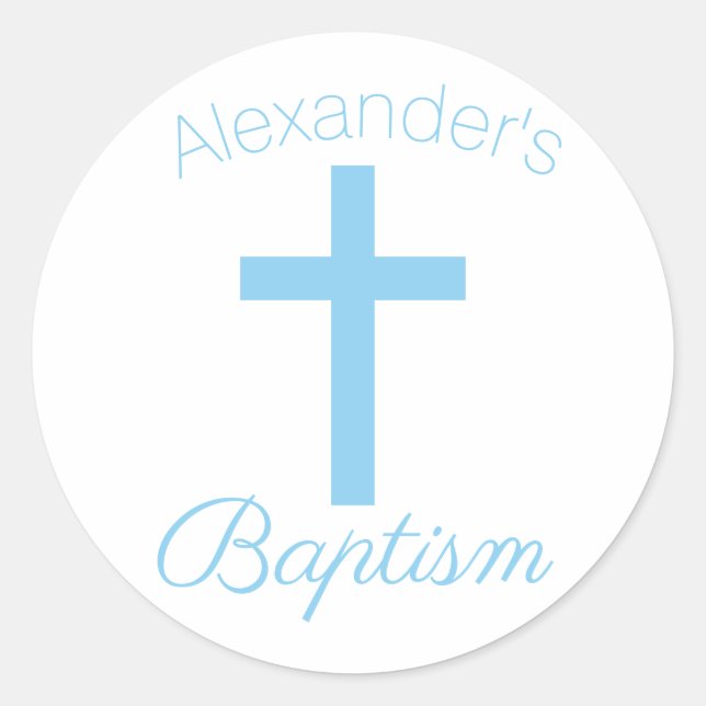 Sticker Rond Croix Bleue Bébé avec nom personnalisé Baptême (Devant)