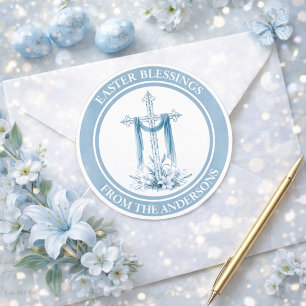 Sticker Rond Croix bleue élégante avec tissu bleu