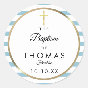 Sticker Rond Croix Bleue Or Baptême Baptême Christening