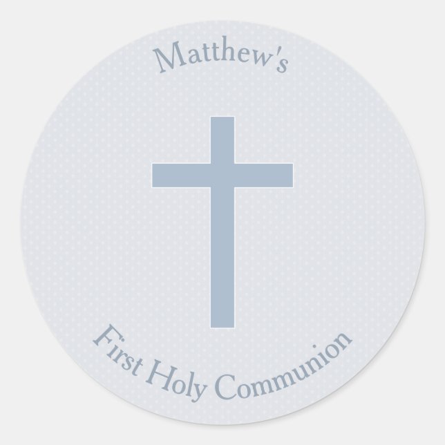 Sticker Rond Croix Bleue Pastel Communion (Devant)