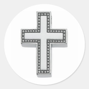 Sticker Rond Croix chrétienne argentée/Pâques