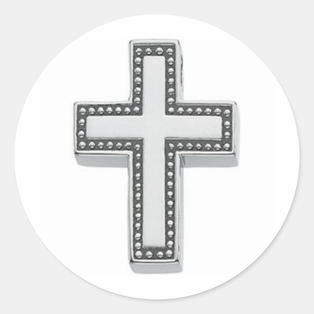 Sticker Rond Croix chrétienne argentée/Pâques (Devant)