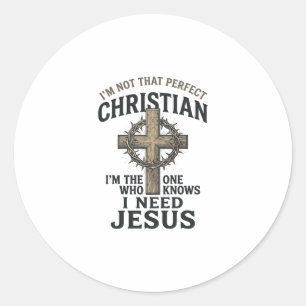 Sticker Rond Croix Chrétienne Couronne d'Épines Chemise de Foi
