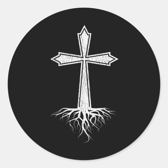 Sticker Rond Croix Chrétienne Enracinée En Jésus-Christ (Devant)