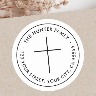 Sticker Rond Croix chrétienne minimaliste adresse de retour bla