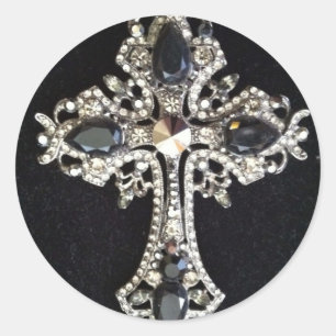 STICKER ROND CROIX DE CRISTALLON SUR IMPRIMATION DE VELVET