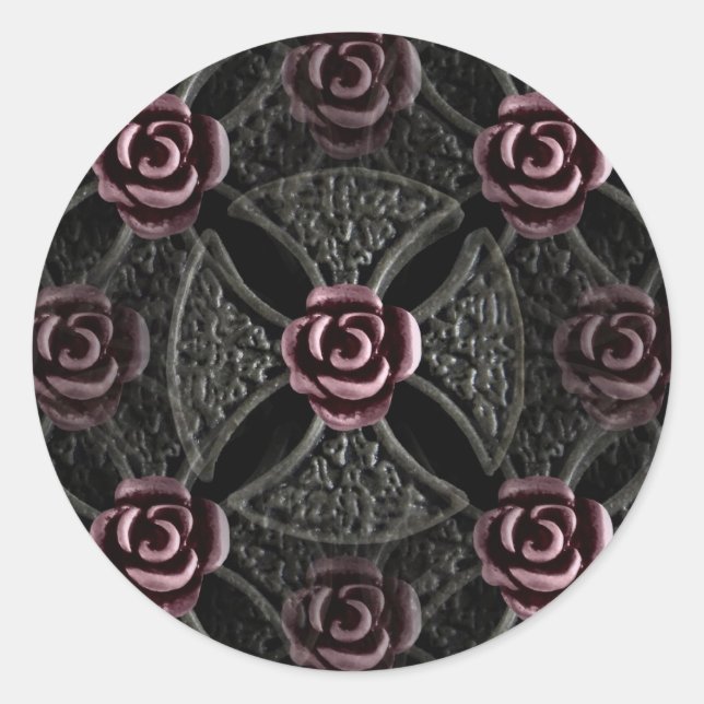 Sticker Rond Croix de fer médiévale gothique avec rose (Devant)