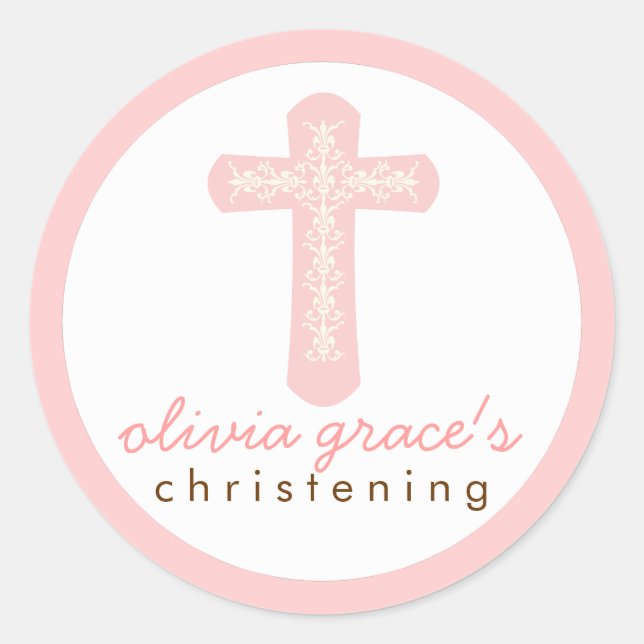 Sticker Rond Croix de fête religieuse rose douce (Devant)