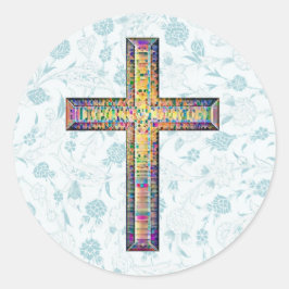 Sticker Rond Croix de Foi de style Vintage bleu