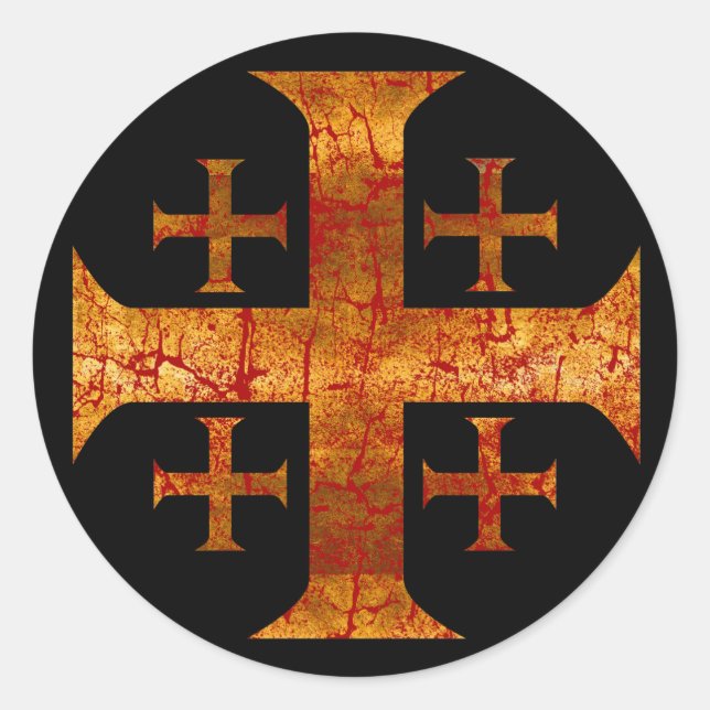 Sticker Rond Croix de Jérusalem, en détresse (Devant)