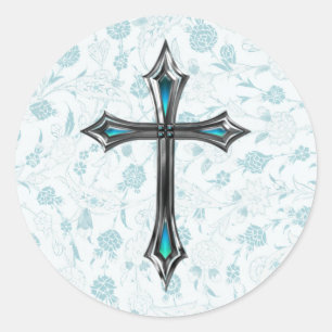 Sticker Rond Croix de la Foi de style vintage en bleu