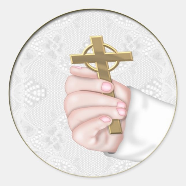 Sticker Rond Croix de la main de Christening (Devant)
