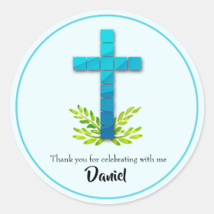 Sticker Rond Croix de la première communion en bleu