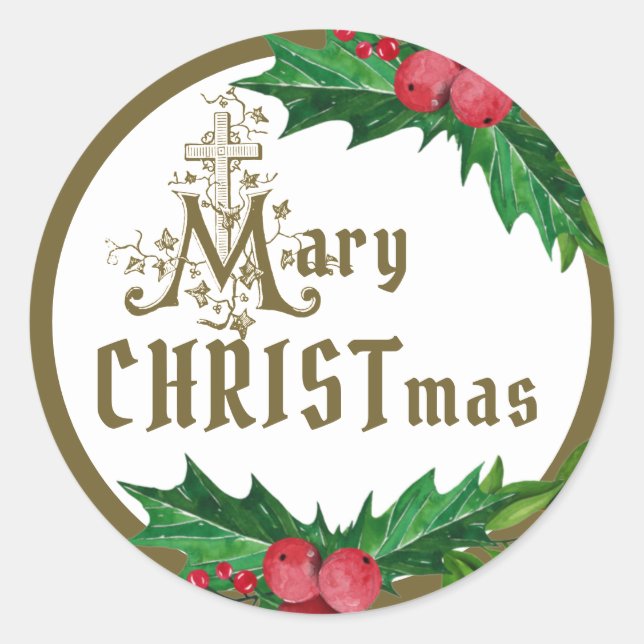 Sticker Rond Croix de la Vierge catholique de Noël (Devant)