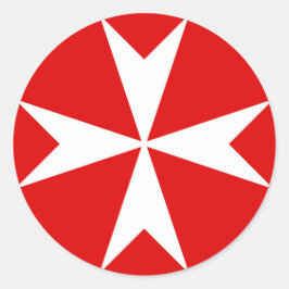 Sticker Rond Croix de Malte v2 (blanc sur rouge)