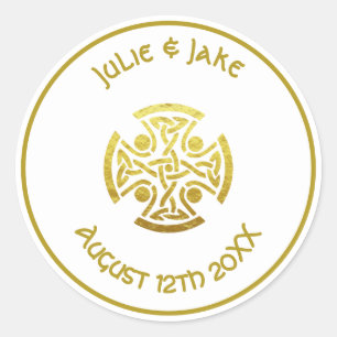 Sticker Rond Croix de nœud celtique de mariage en faux or