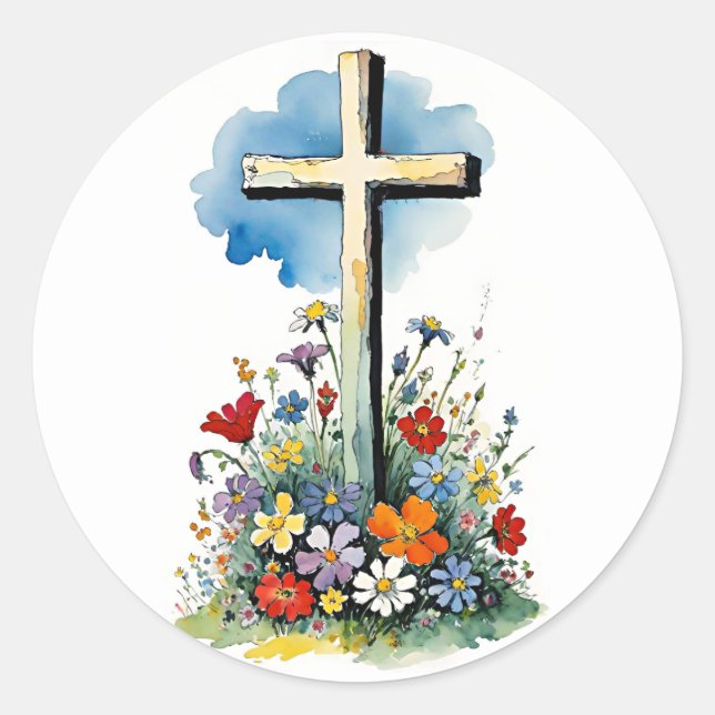 Sticker Rond Croix de Pâques, création d'IA, (Devant)