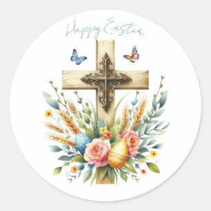 Sticker Rond Croix de Pâques personnalisée à l'aquarelle