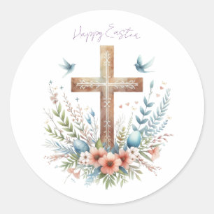 Sticker Rond Croix de Pâques personnalisée à l'aquarelle