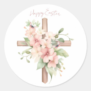 Sticker Rond Croix de Pâques personnalisée à l'aquarelle