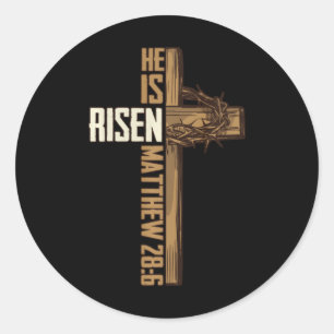 Sticker Rond Croix de Pâques religieuse Il est ressuscité Jésus