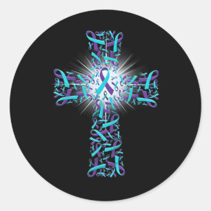 Sticker Rond Croix de sensibilisation à la prévention du suicid
