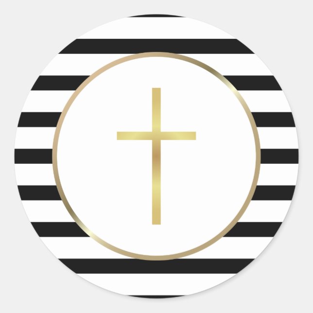 Sticker Rond Croix d'or Bande noire et blanche (Devant)