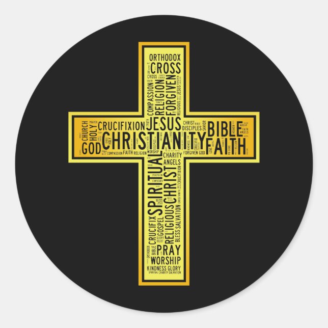 Sticker Rond Croix d'or chrétienne - conception de texte (Devant)