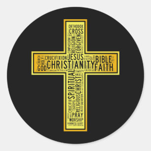 Sticker Rond Croix d'or chrétienne - conception de texte