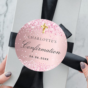 Sticker Rond Croix d'or de confettis rose-broussailleux