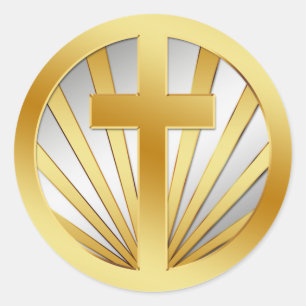 STICKER ROND CROIX D'OR ET D'ARGENT