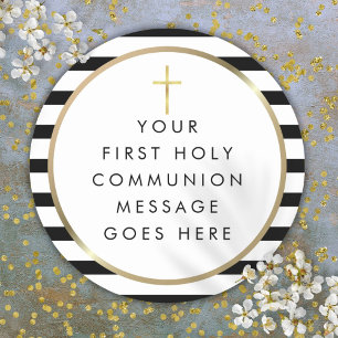 Sticker Rond Croix d'or Stripe Premier message de communion sai