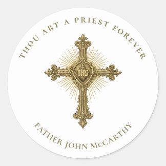 Sticker Rond Croix d'ordination sacerdotale IHS Écriture