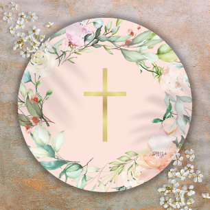 Sticker Rond Croix dorée élégante Guirlande de rose sylvestre f