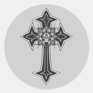 Sticker Rond Croix du crâne gothique
