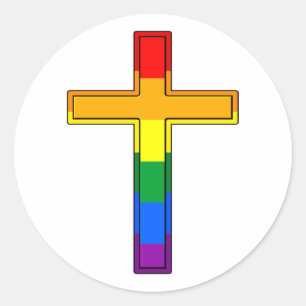 Sticker Rond Croix du drapeau gay pride