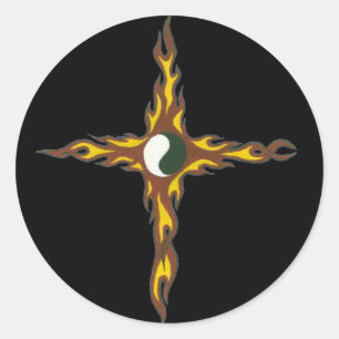 Sticker Rond Croix du feu de Yin Yang
