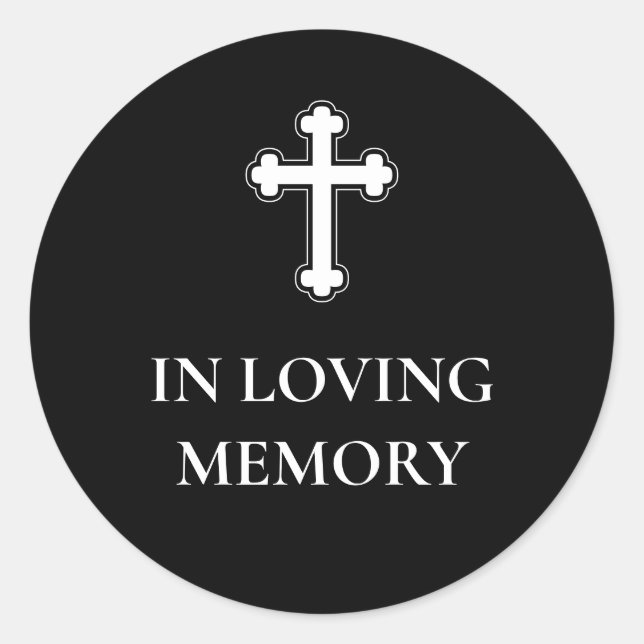 Sticker Rond Croix élégante noir et blanc En souvenir affectueu (Devant)